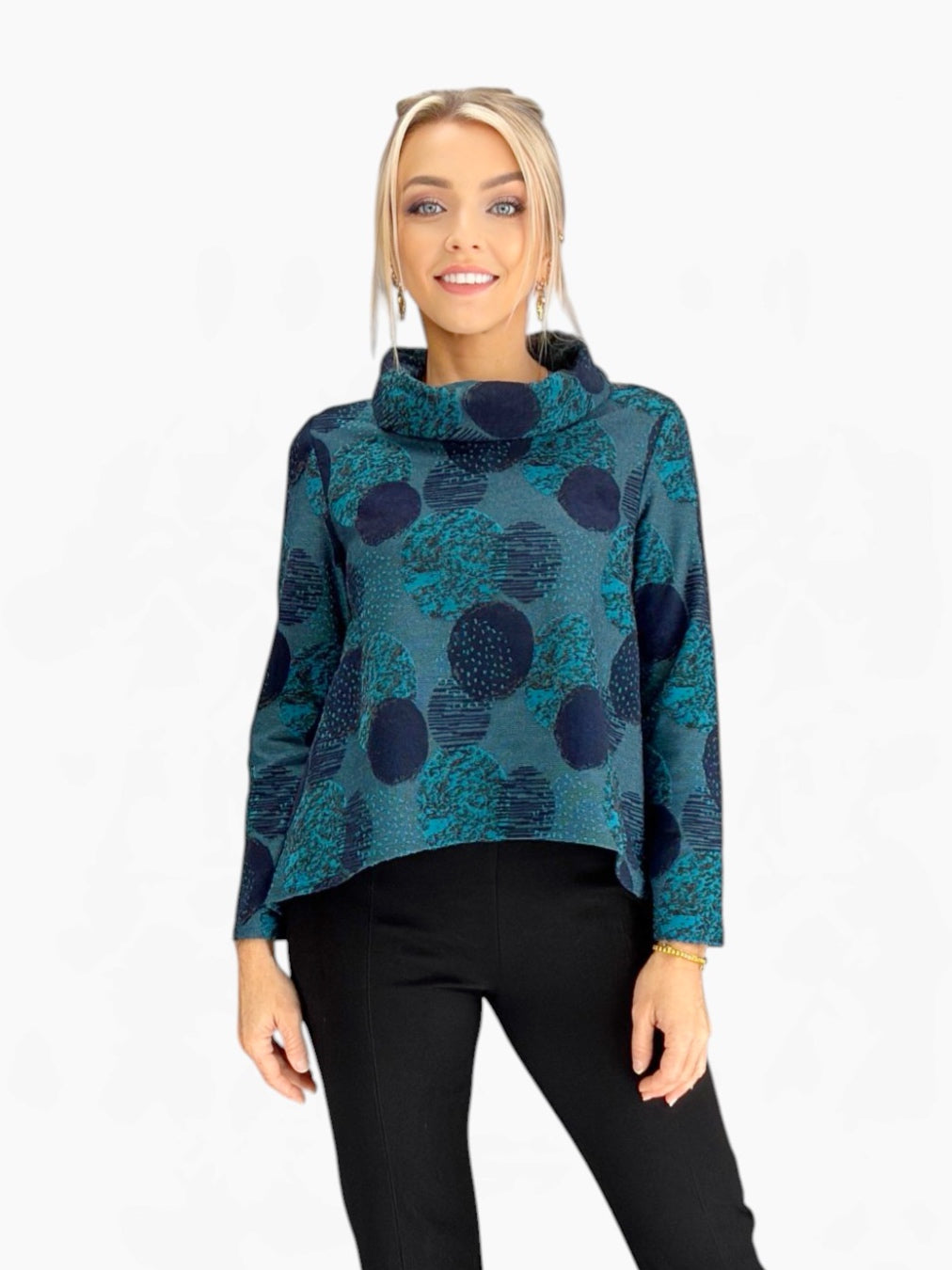 Olivia- Spotlight Knit Cowl Pullover/ Teal