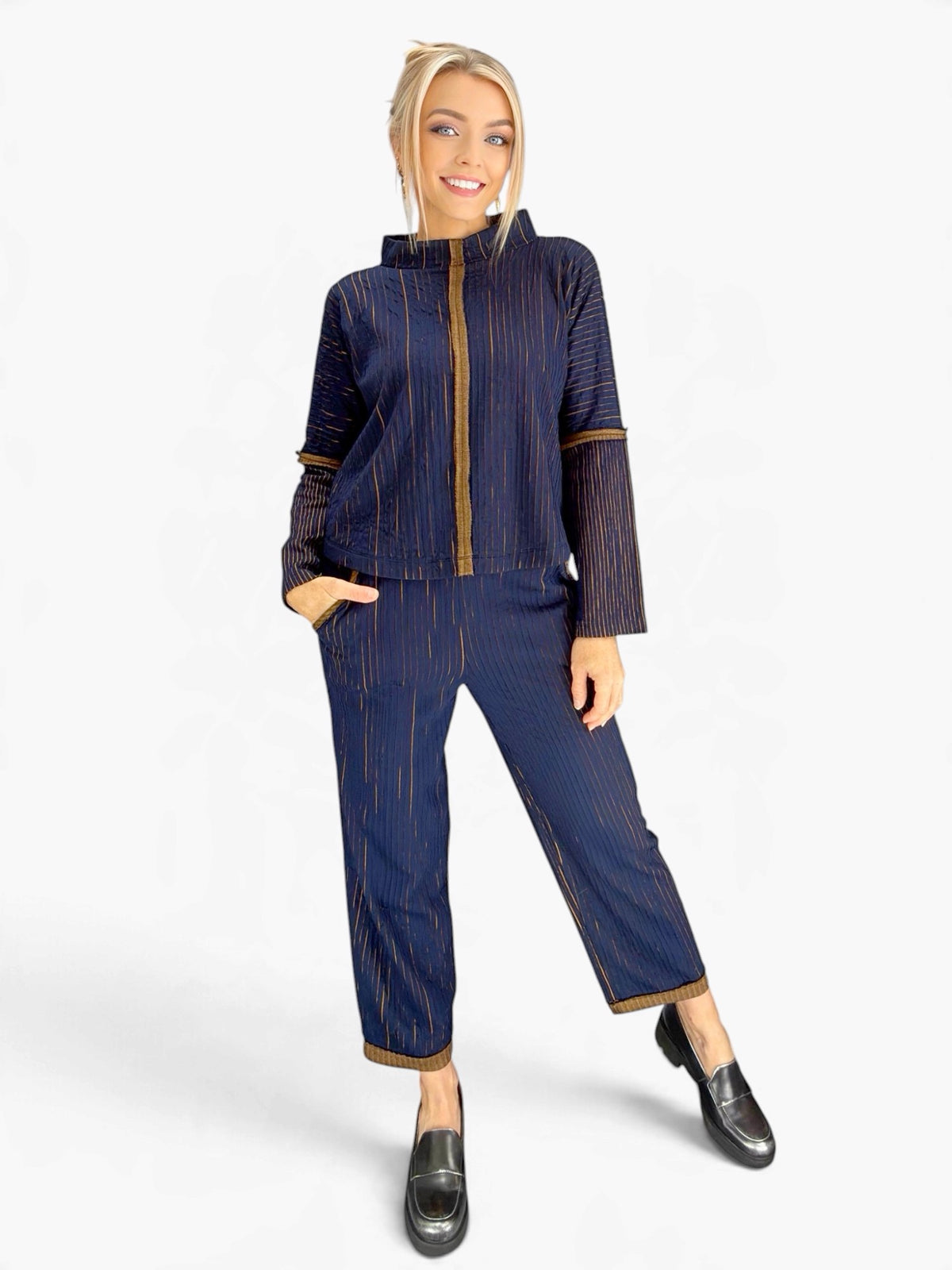 Ozai N Ku – Textured Pinstripe Knit Pants