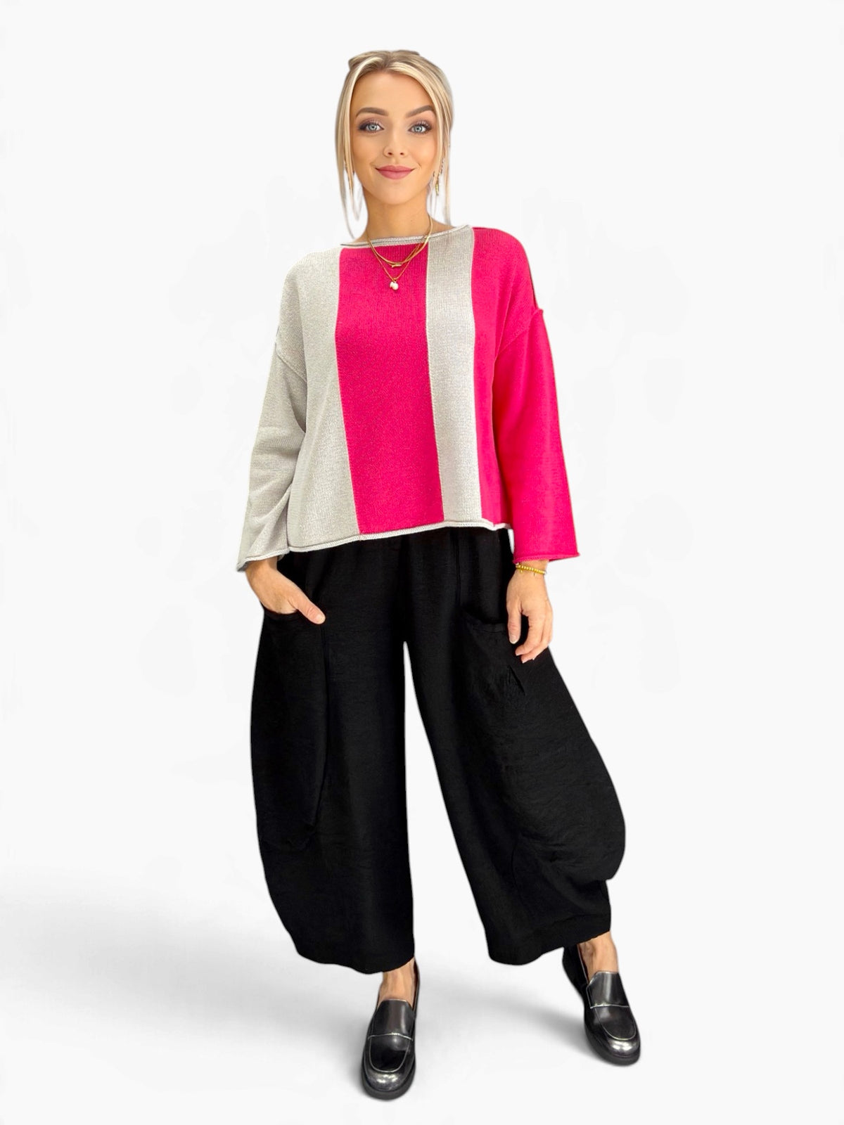 Olivia- Vertical Vibes Pullover Sweater/ Magenta