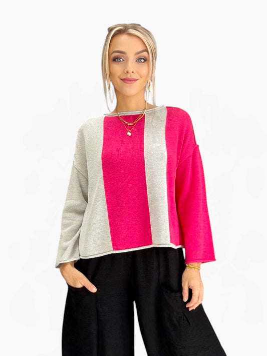 Olivia- Vertical Vibes Pullover Sweater/ Magenta