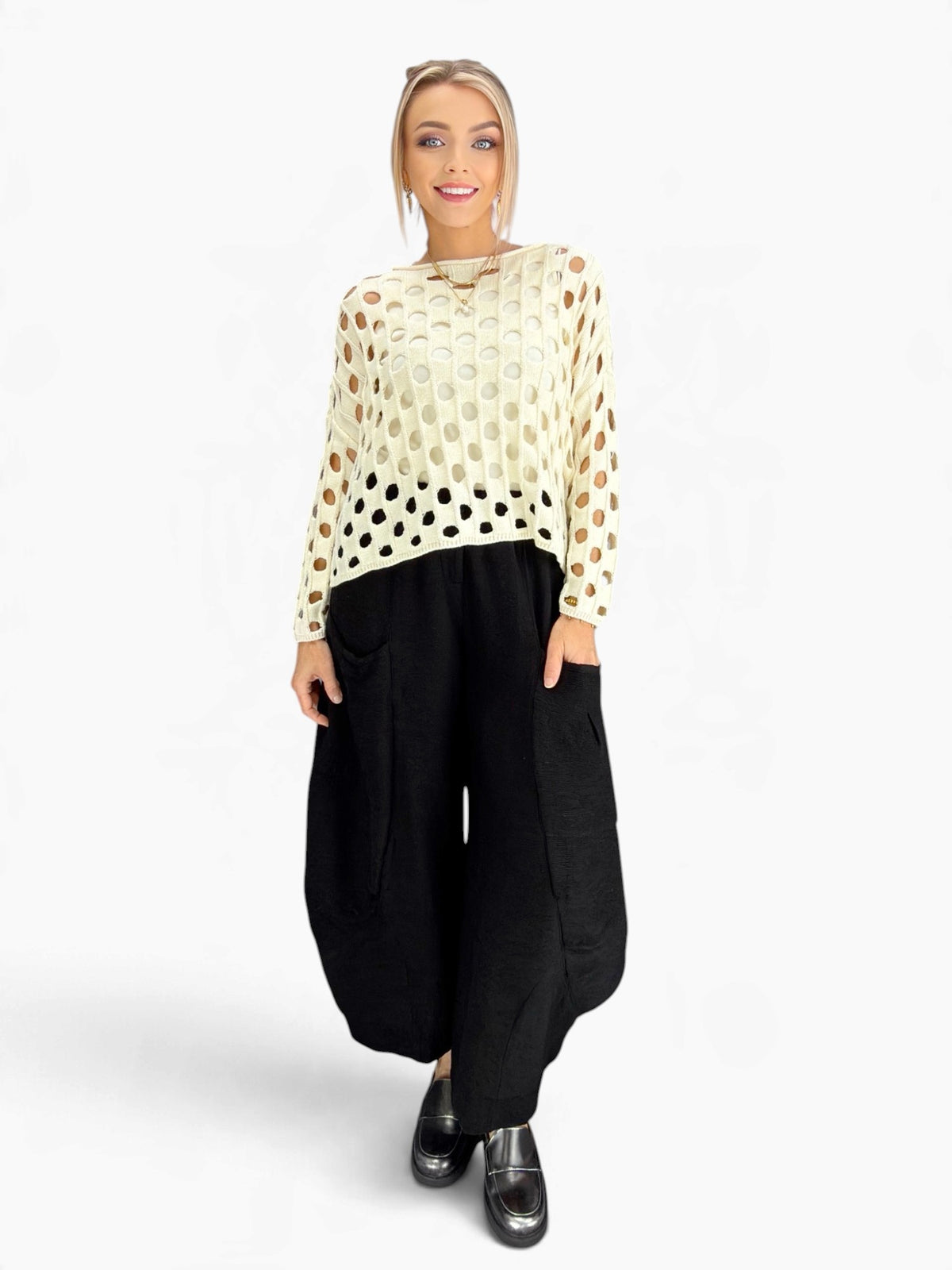 Olivia- Open Weave Cotton Chic Topper/ Cream