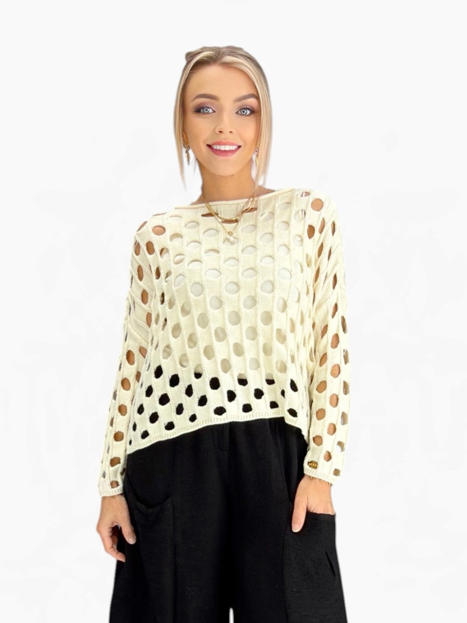 Olivia- Open Weave Cotton Chic Topper/ Cream