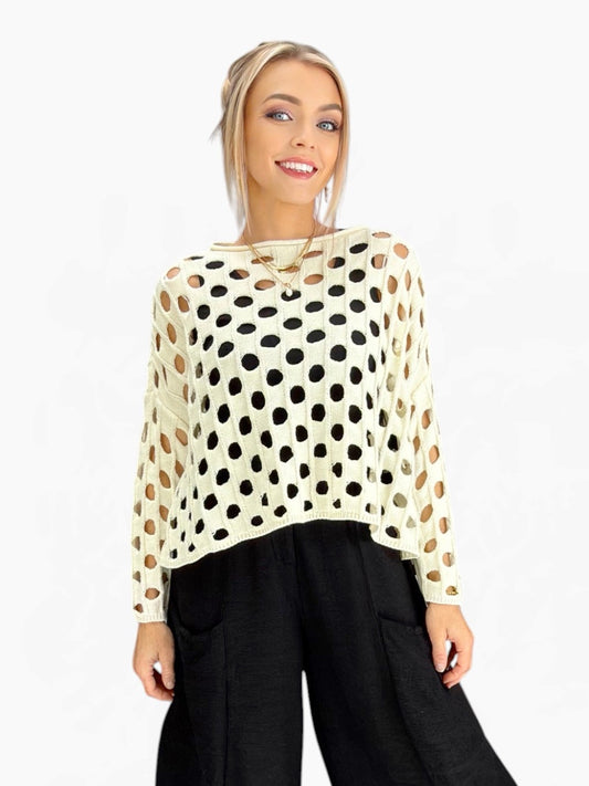 Olivia- Open Weave Cotton Chic Topper/ Cream