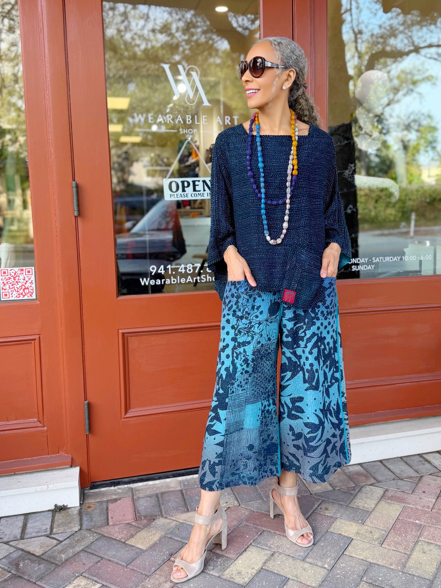 Mieko Mintz- OVERDYED COTTON PAISLEY KANTHA 3/4 SLV. CROP TOP MIO