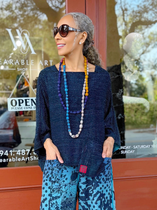 Mieko Mintz- OVERDYED COTTON PAISLEY KANTHA 3/4 SLV. CROP TOP MIO