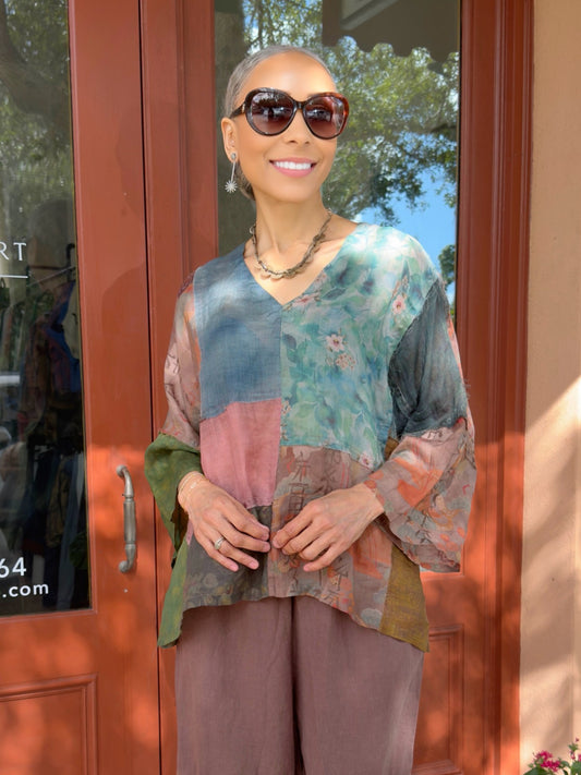 Earth & Loom- Oversized Patchwork Ramie/Linen Top