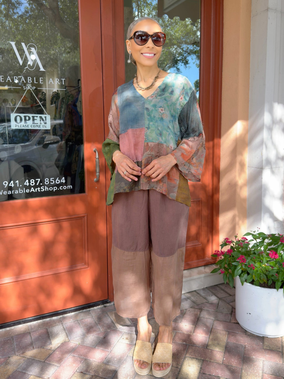 Earth & Loom- Oversized Patchwork Ramie/Linen Top