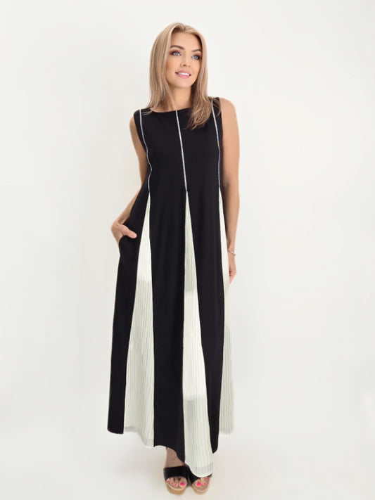 Ozai N Ku- Pleated Panel Maxi Dress