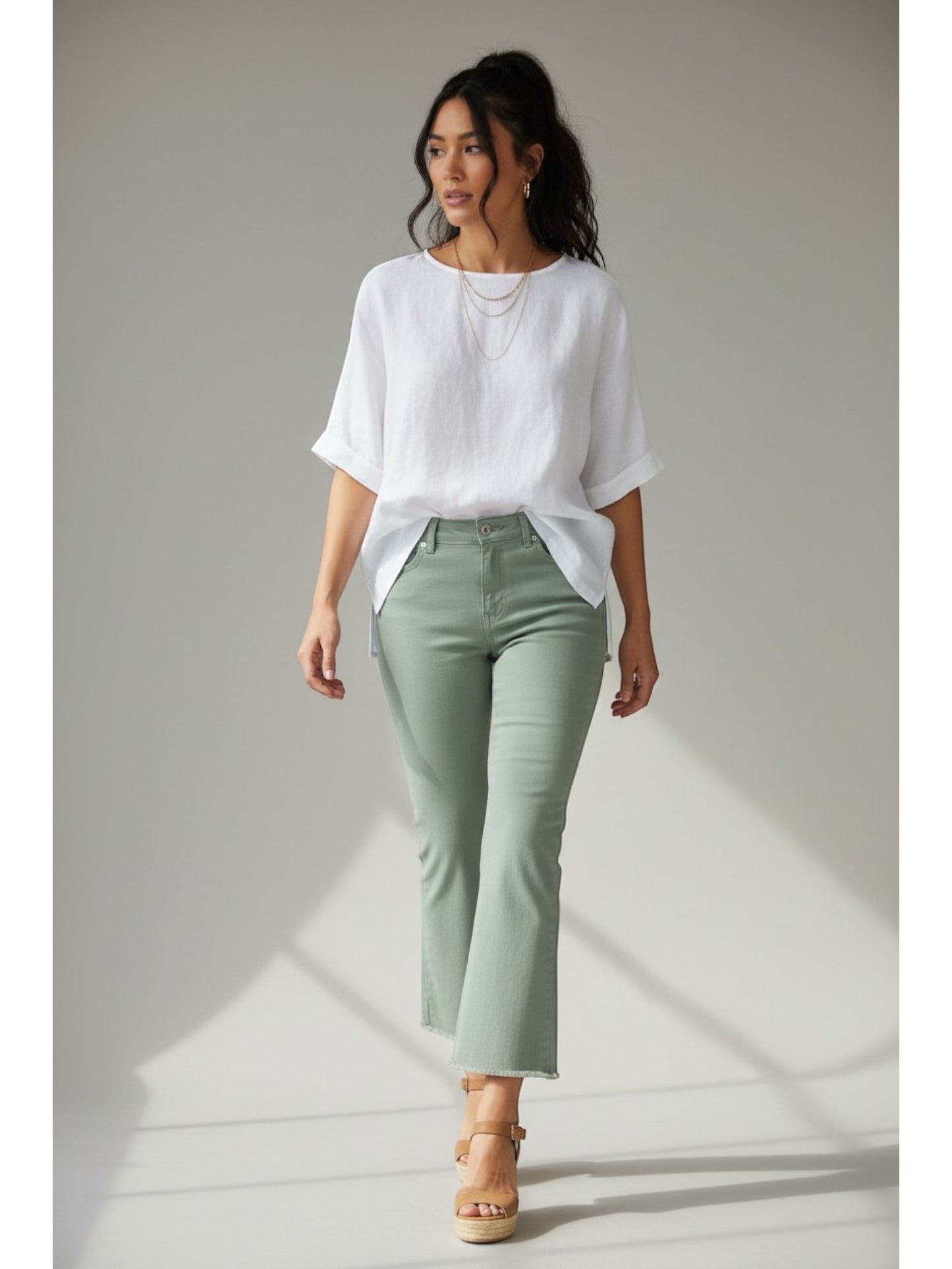 La Miel - Raw Hem Flare Pants/ Dusty Mint