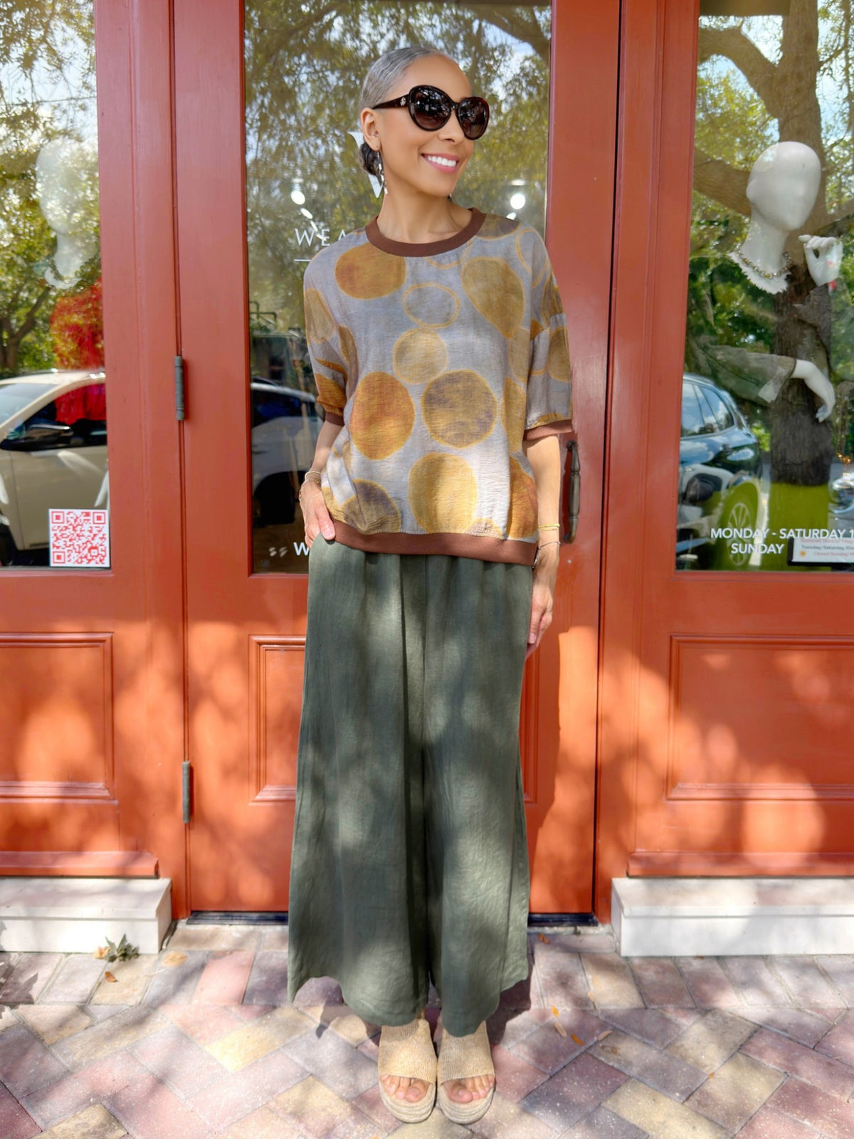 TINA Stephens- Army Peggy Crop Linen Palazzo Pant