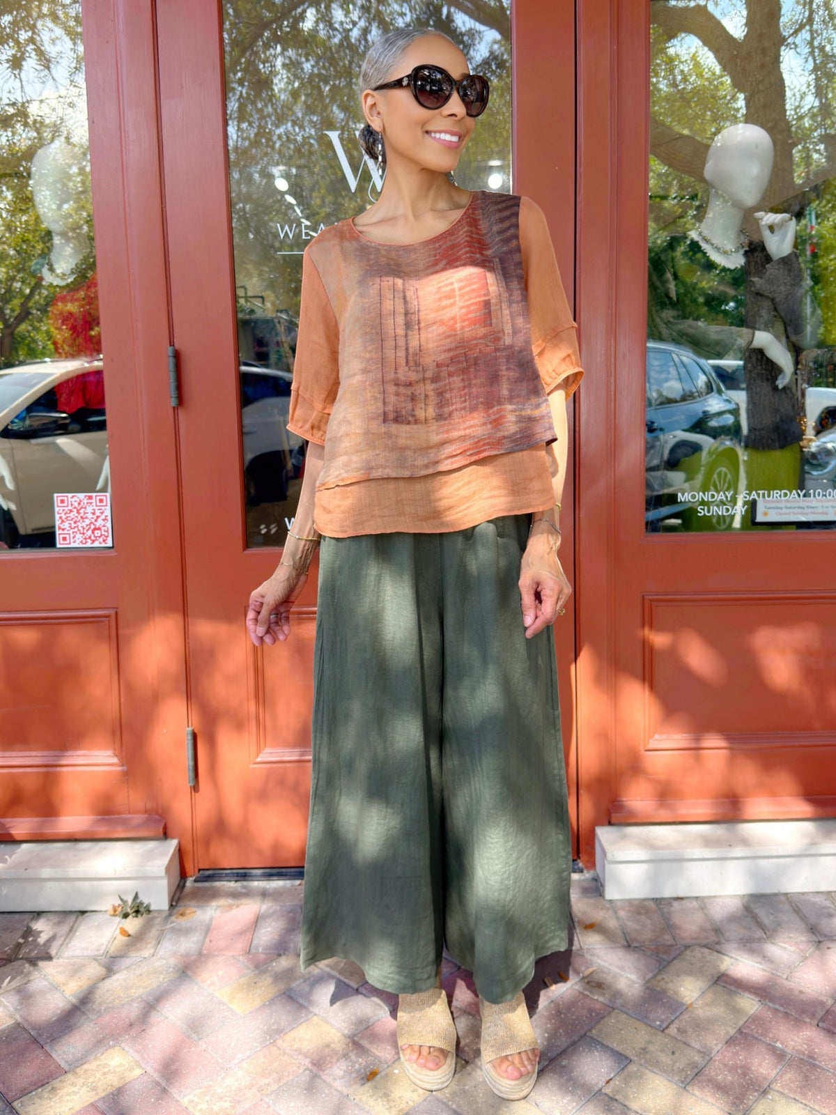 TINA Stephens- Army Peggy Crop Linen Palazzo Pant