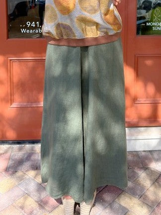 TINA Stephens- Army Peggy Crop Linen Palazzo Pant