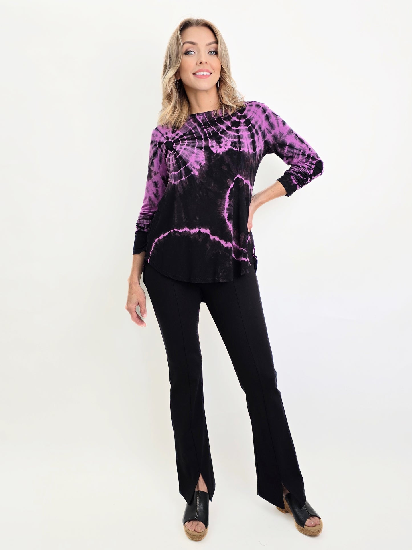 Annie Turbin Designs- L/S High Low/ Crew Neck Black/Pink