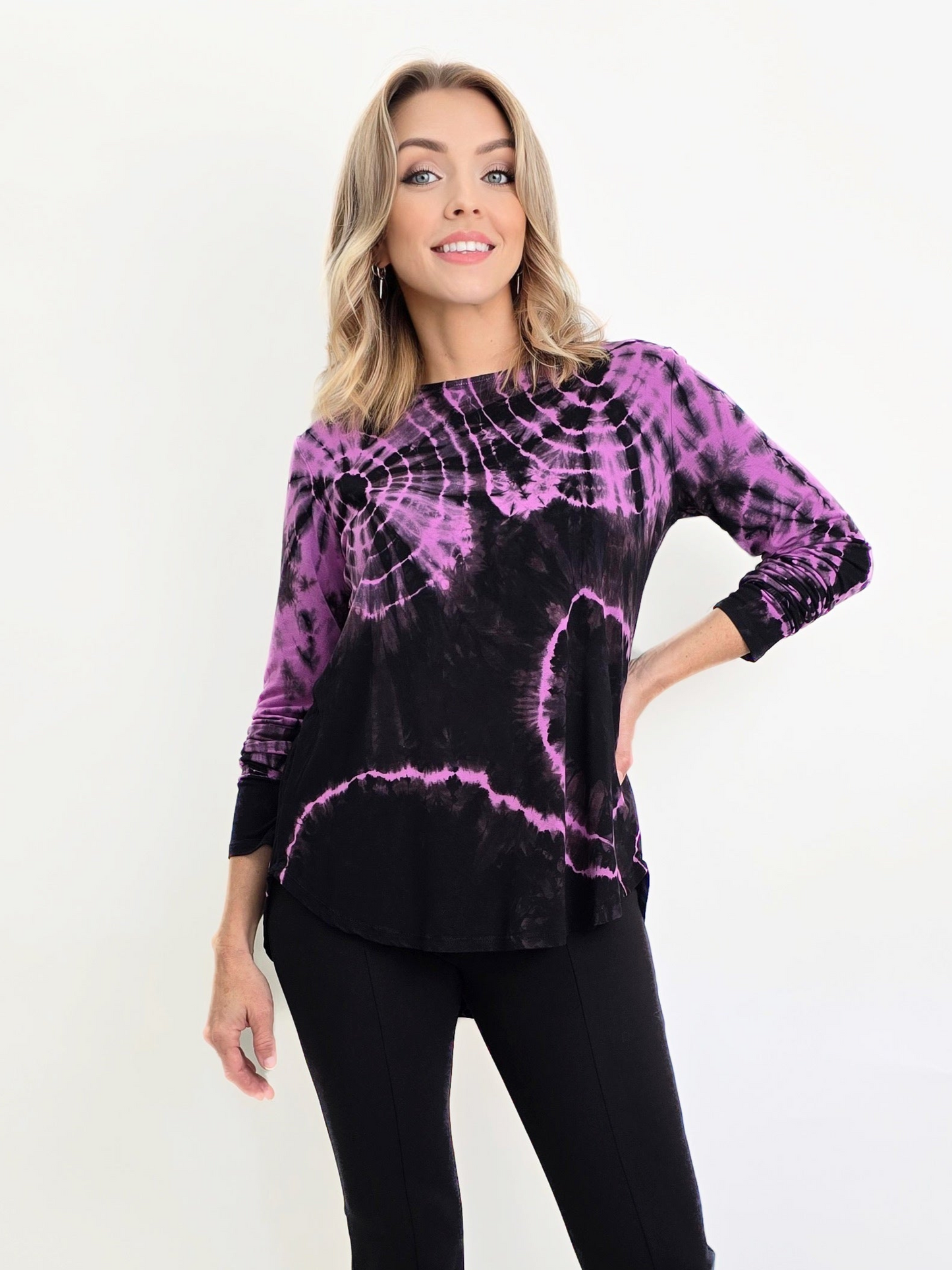 Annie Turbin Designs- L/S High Low/ Crew Neck Black/Pink