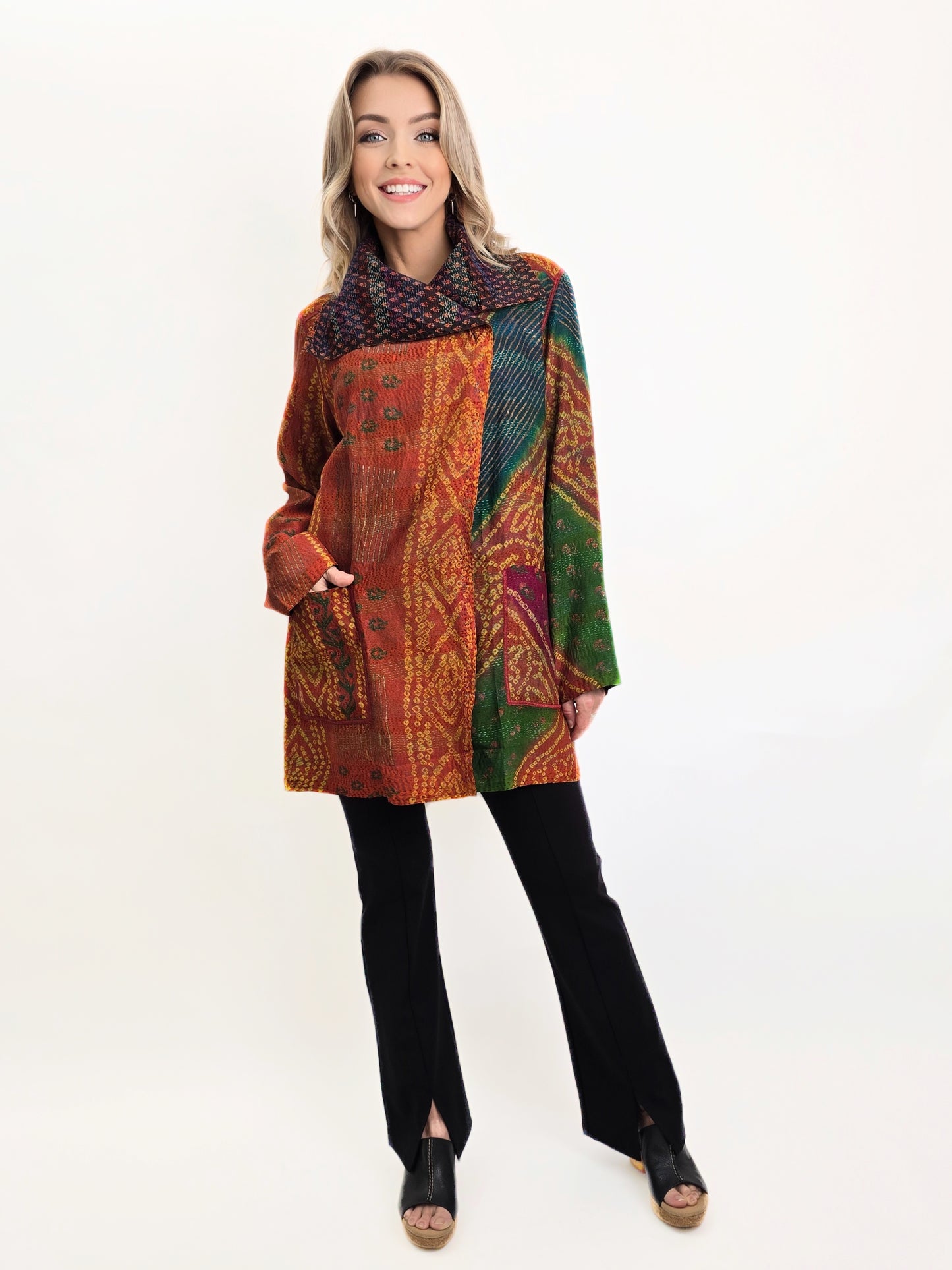 Mieko Mintz-VINTAGE SILK GEORGETTE KANTHA POCKET JACKET