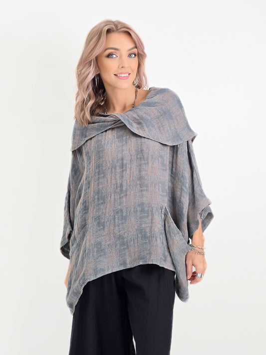 Dress to Kill/ 2 Pocket Criss Cross Cowl Top/Linen