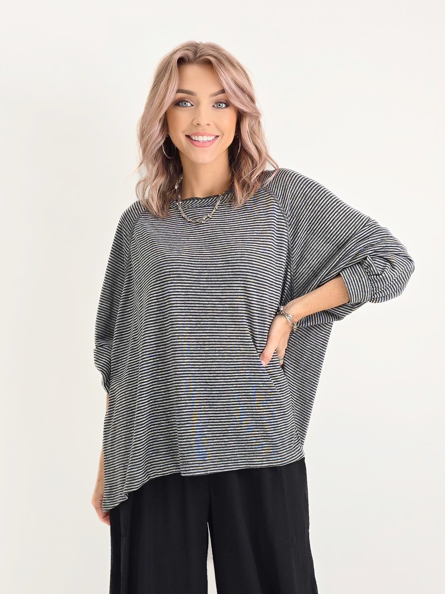 Dress to Kill/ Baseball Pull Top/ Grey Stripe