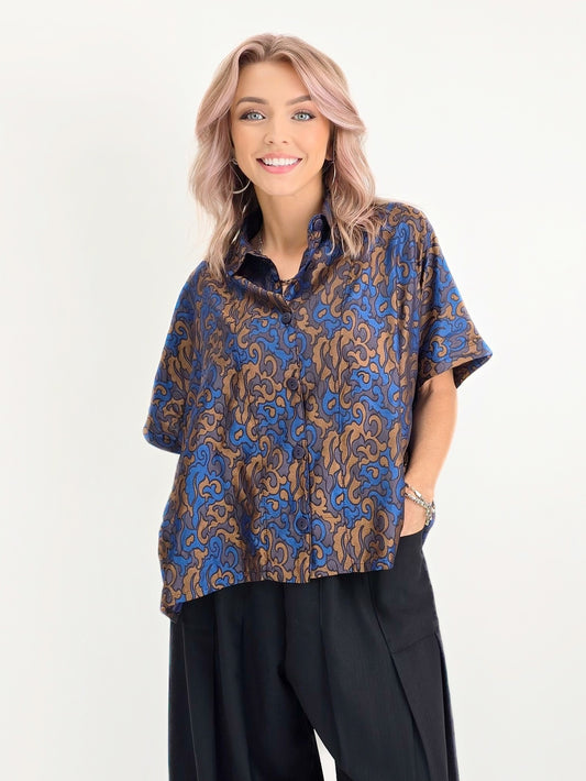 Dress to Kill/ Cappy Shirt/ Brown Blue Fleur