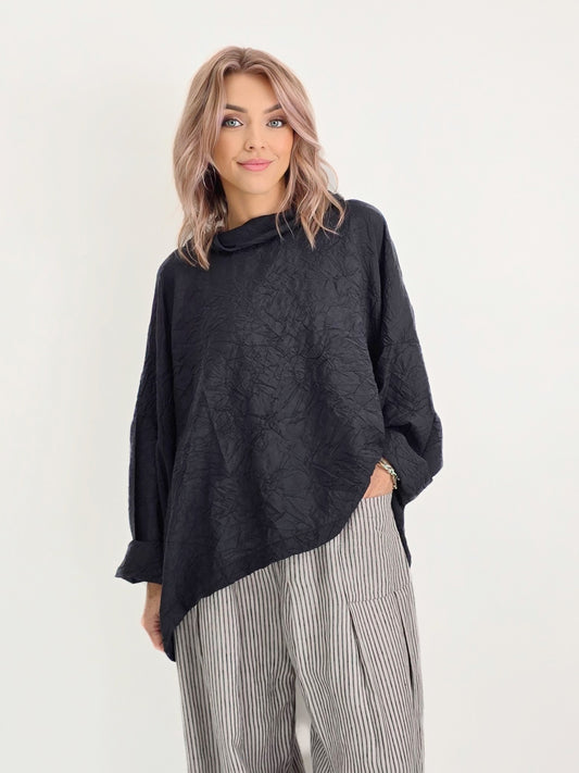 Dress to Kill/ Mock Boxy Cowl Top/ Slate