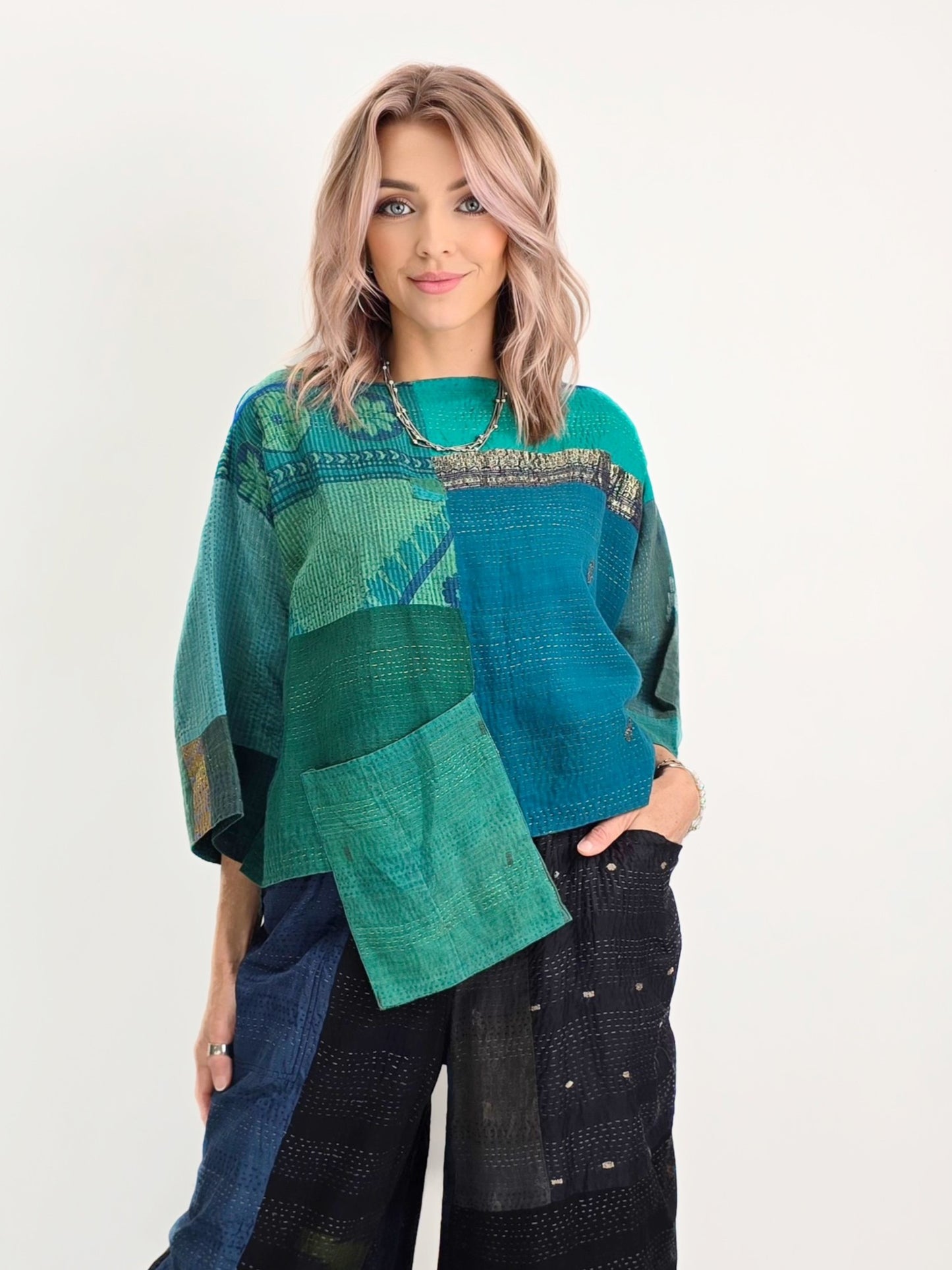 Mieko Mintz- Cotton/ Silk SW Patch Kantha Crop Top