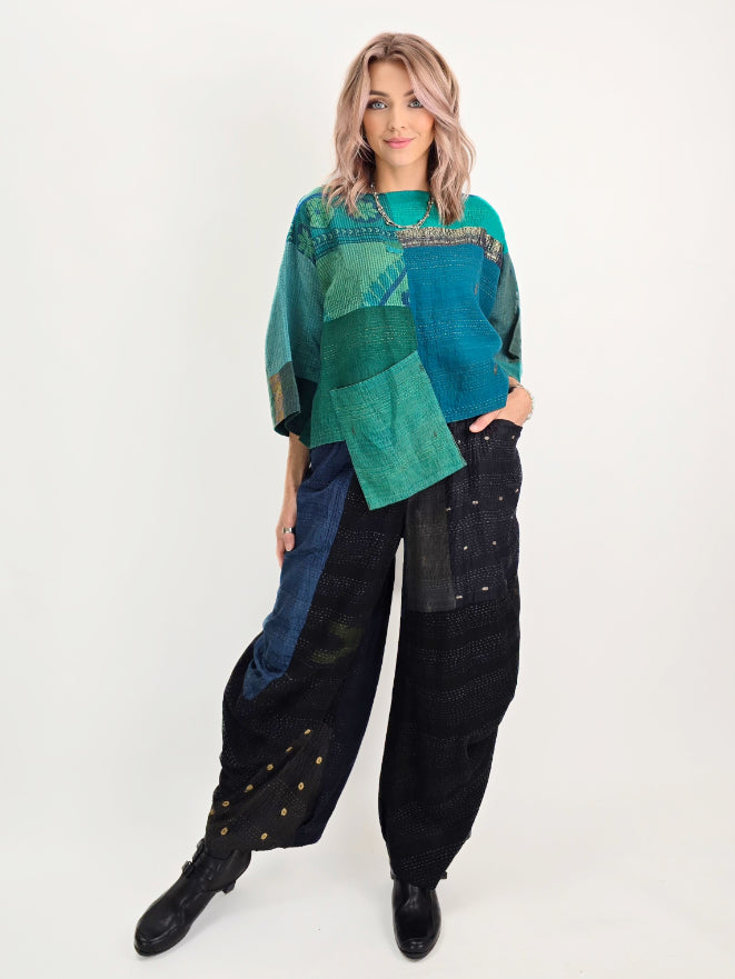 Mieko Mintz- Cotton/ Silk SW Patch Kantha Crop Top