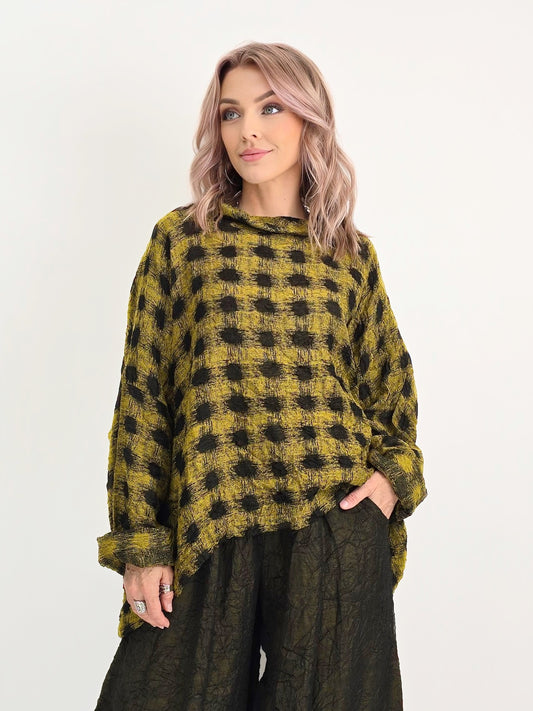 Dress to Kill/ Mock Boxy Cowl Top/ Mustard-Black