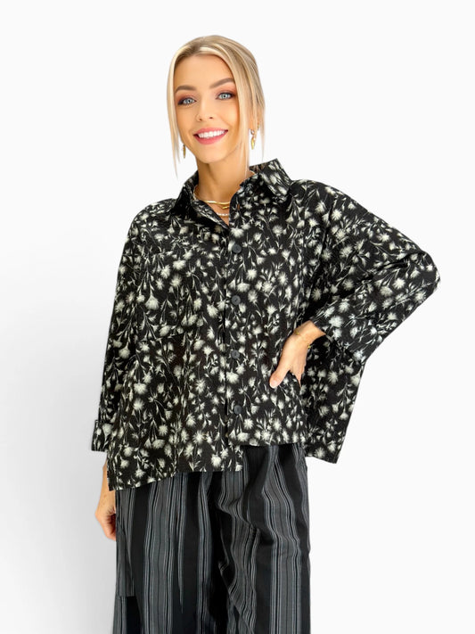 Dress to Kill- Hi-Lo Shirt/ Black White Floral