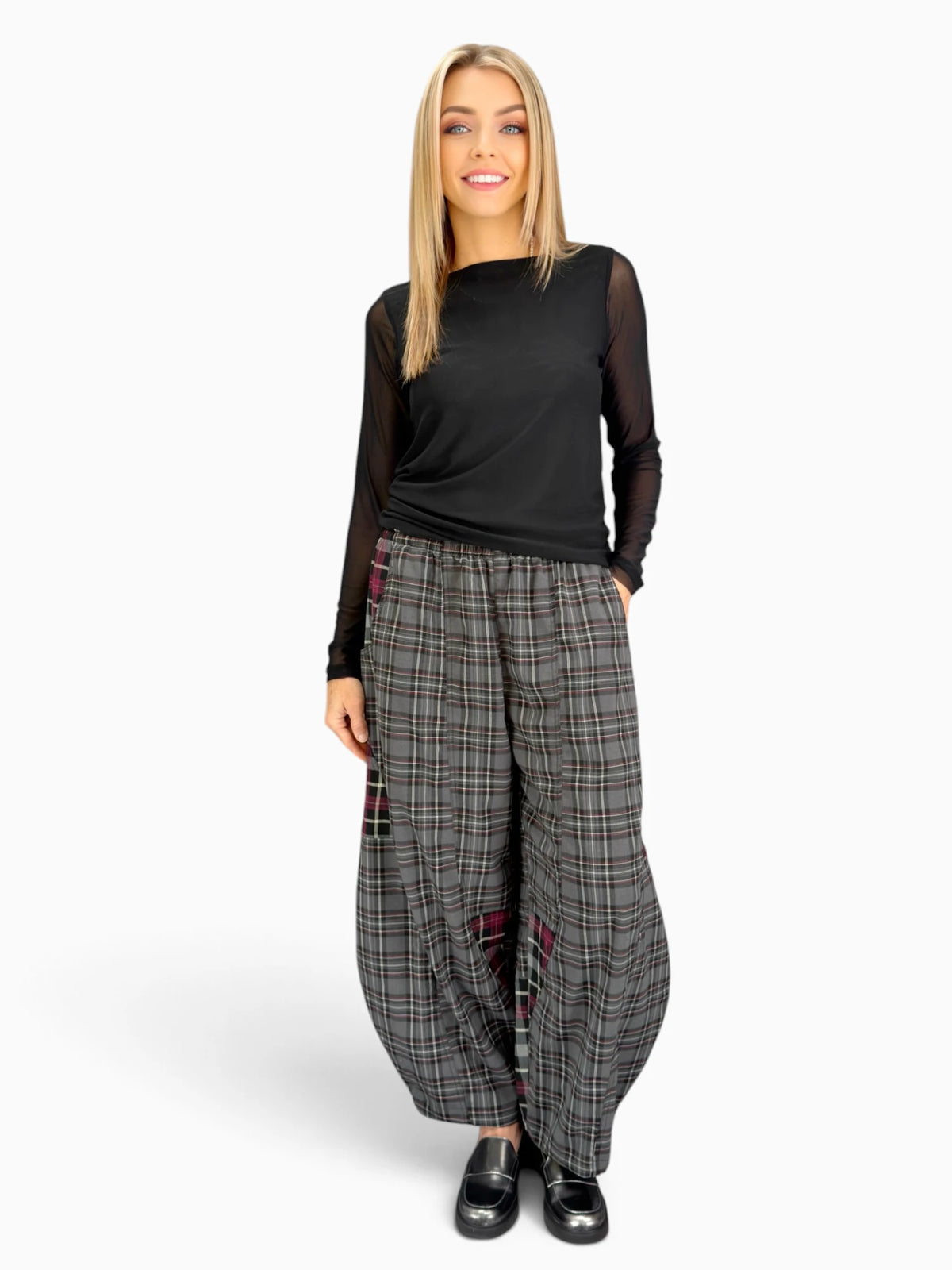 Dress to Kill- Puzzle Pant/ Burgundy Mixed Plaids