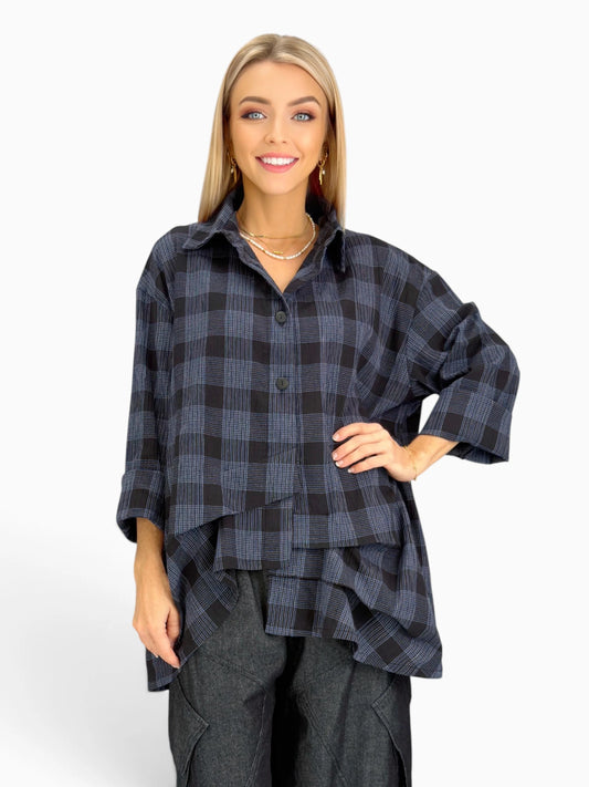 Dress to Kill- Folded Pull Up Shirt/ Navy Black Plaid