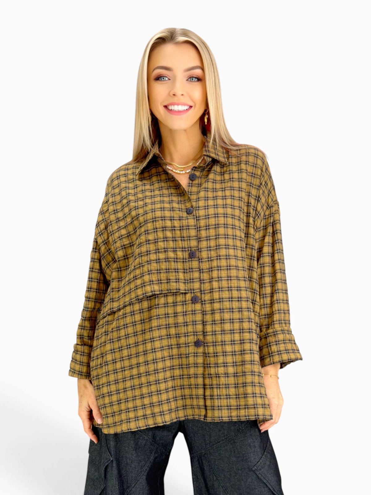 Dress to Kill- Artist Shirt/ Mustard Navy Check