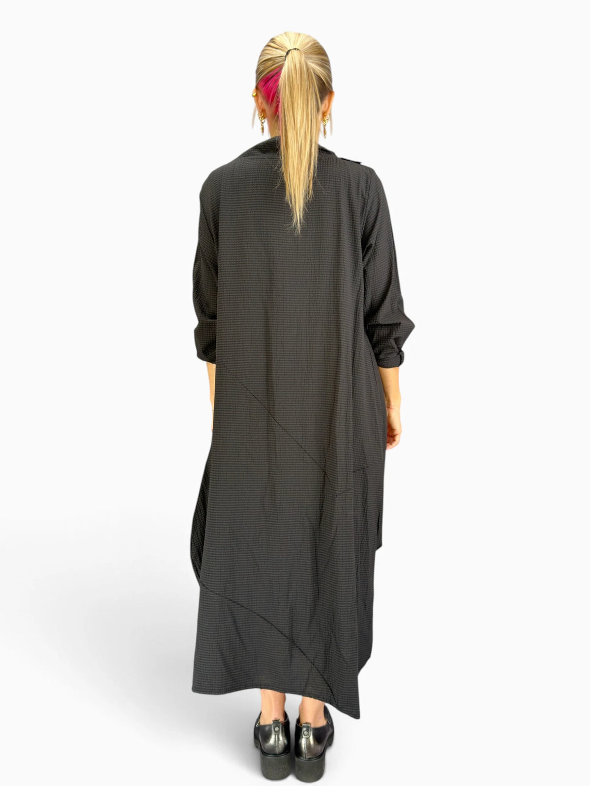 Dress to Kill- Criss Cross Glam Dress/Black Seer Strpe