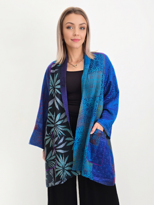 Mieko Mintz-  Jacquard Silk Kantha A-Line Jacket