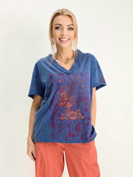 Narenee Designs- Hand-Painted Distressed V-Neck Top