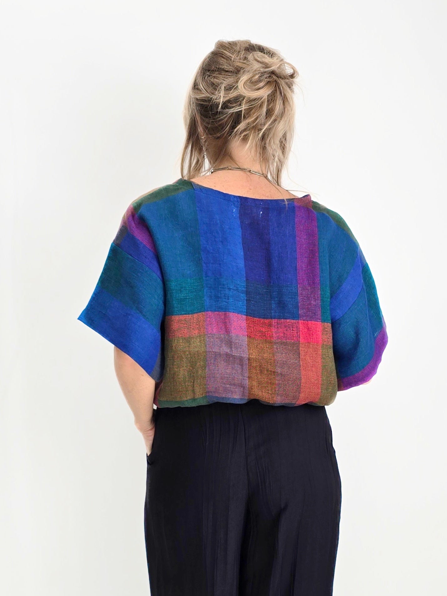 Joolee - Blue Check Linen Top