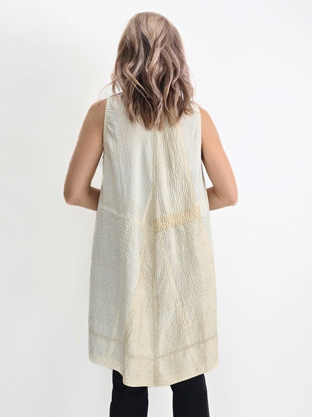 Mieko Mintz- Vintage Kantha Cream Silk A-Line Vest