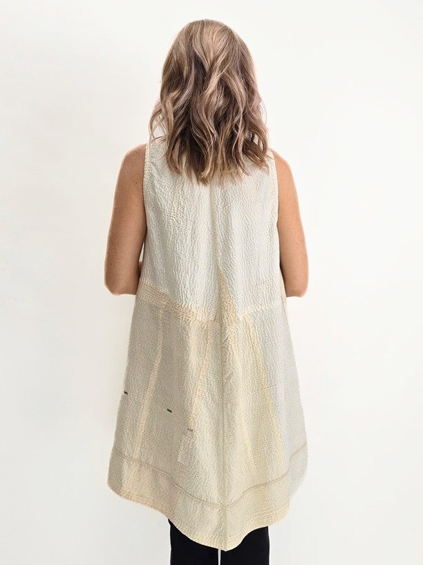 Mieko Mintz- Vintage Kantha Cream Silk A-Line Vest