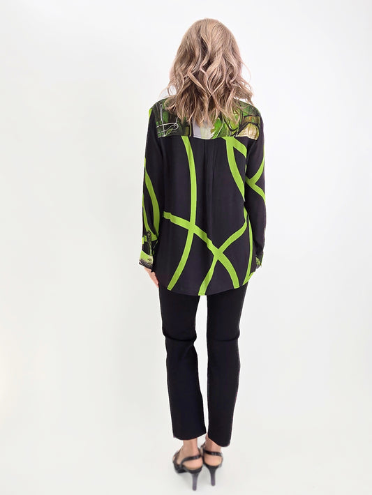 Lemon Grass- Print Blocked Blouse/Peridot