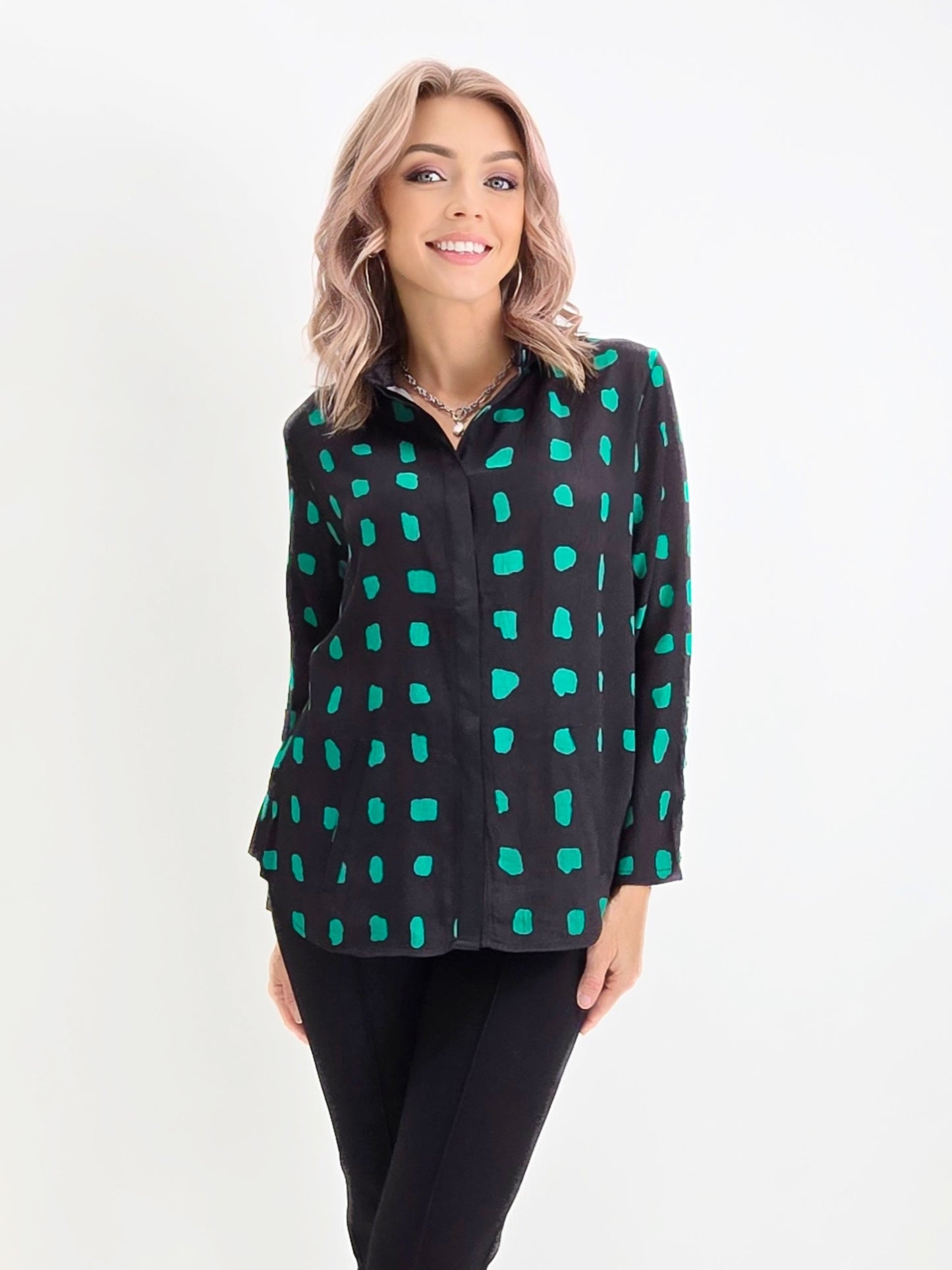 Lemon Grass- Button Down Blouse/Green