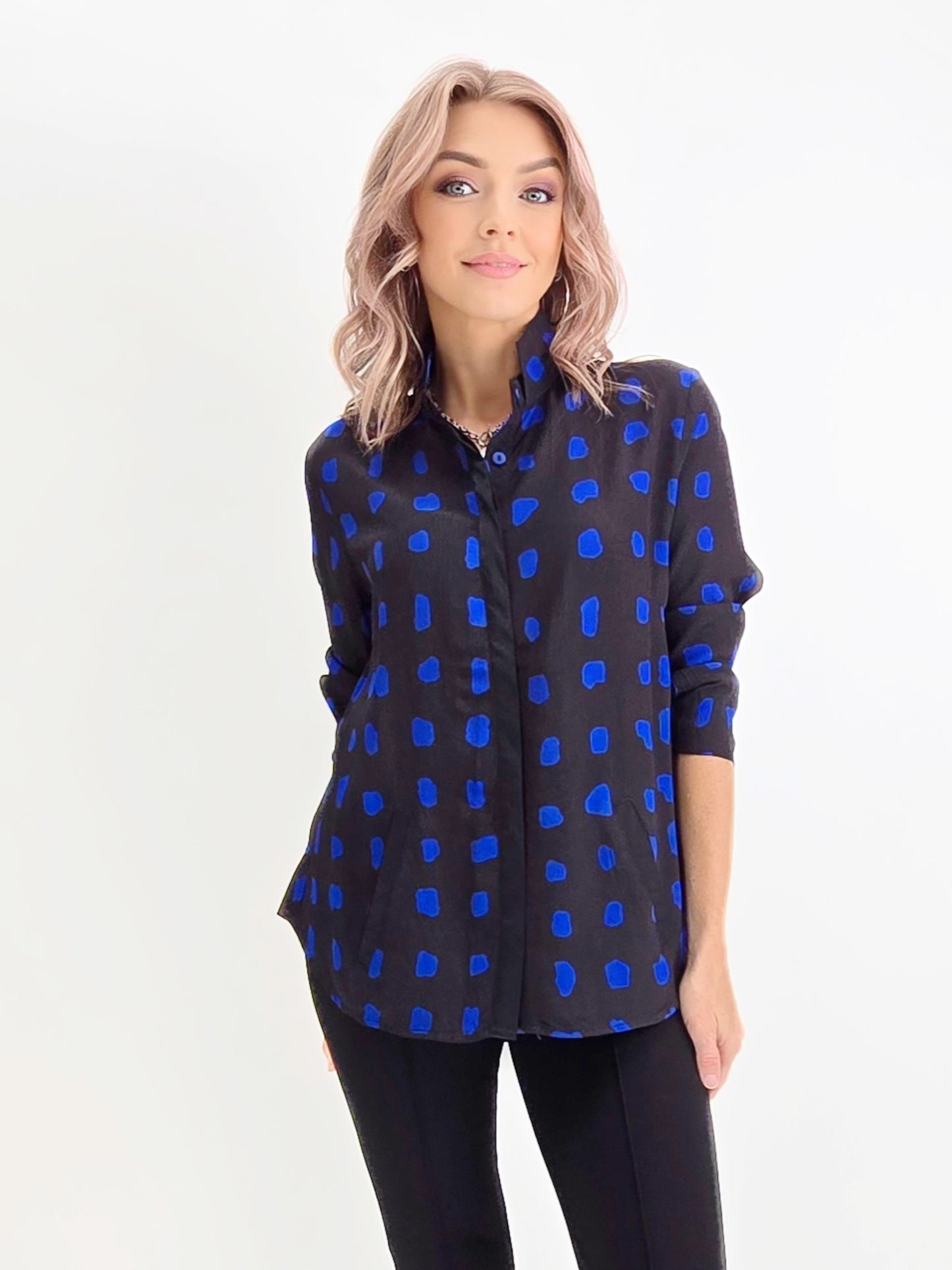 Lemon Grass- Button Down Blouse/ Blue