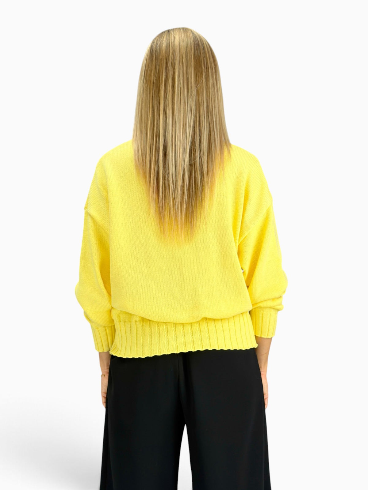 BON -Butter Yellow Asymmetrical Hem Sweater