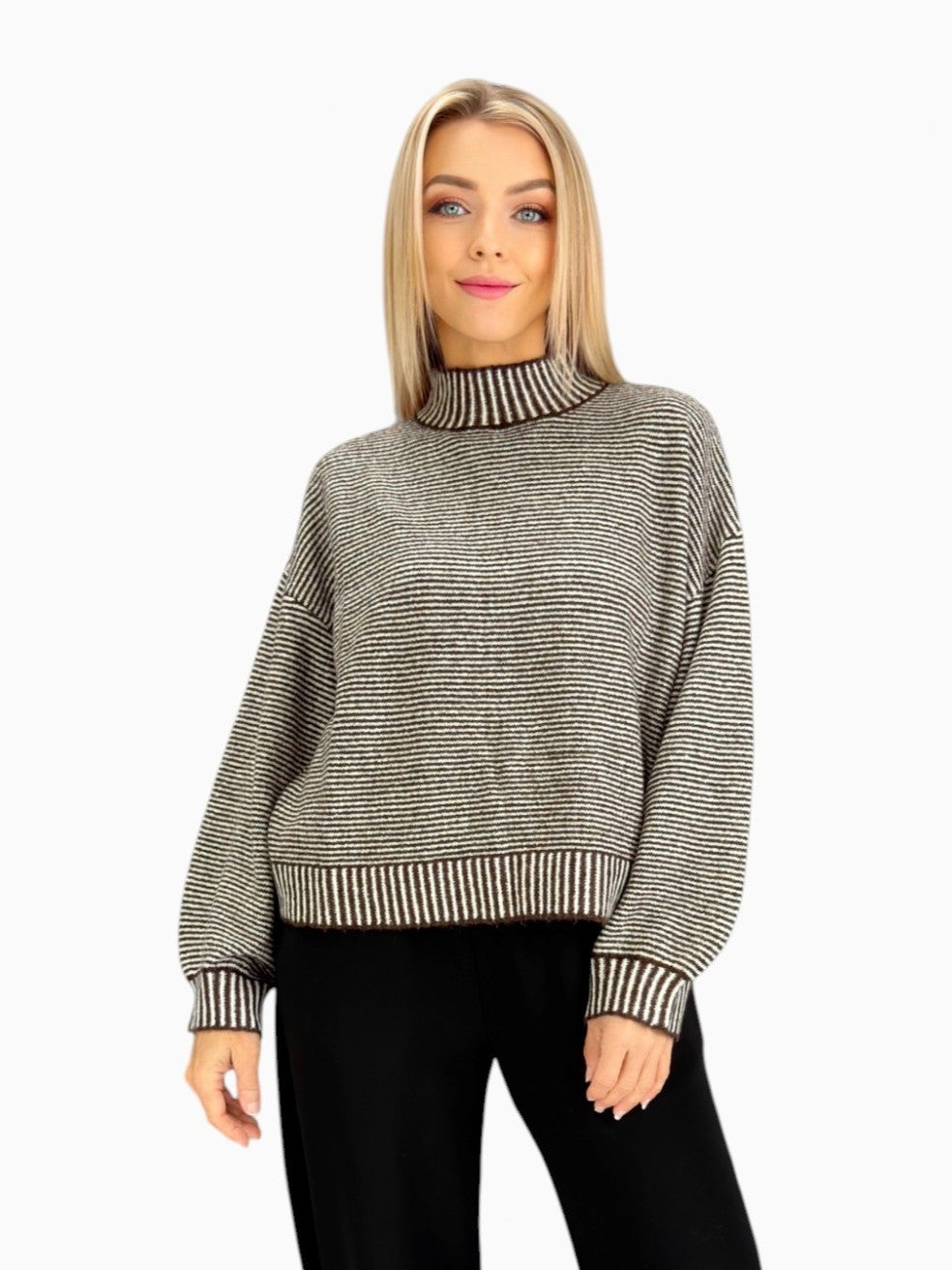 ILLA ILLA - Mock Neck Stripe Knit Sweater
