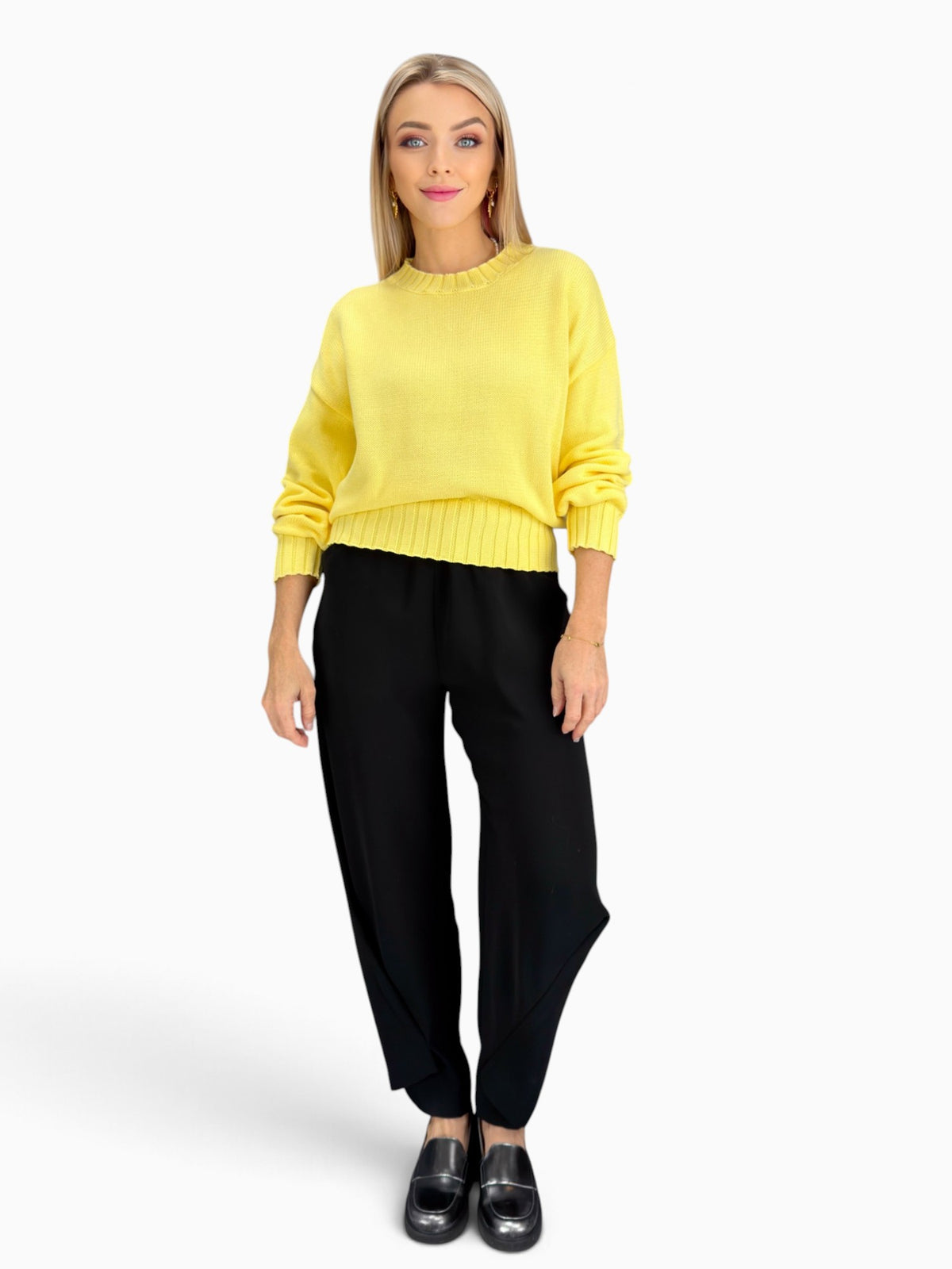 BON -Butter Yellow Asymmetrical Hem Sweater