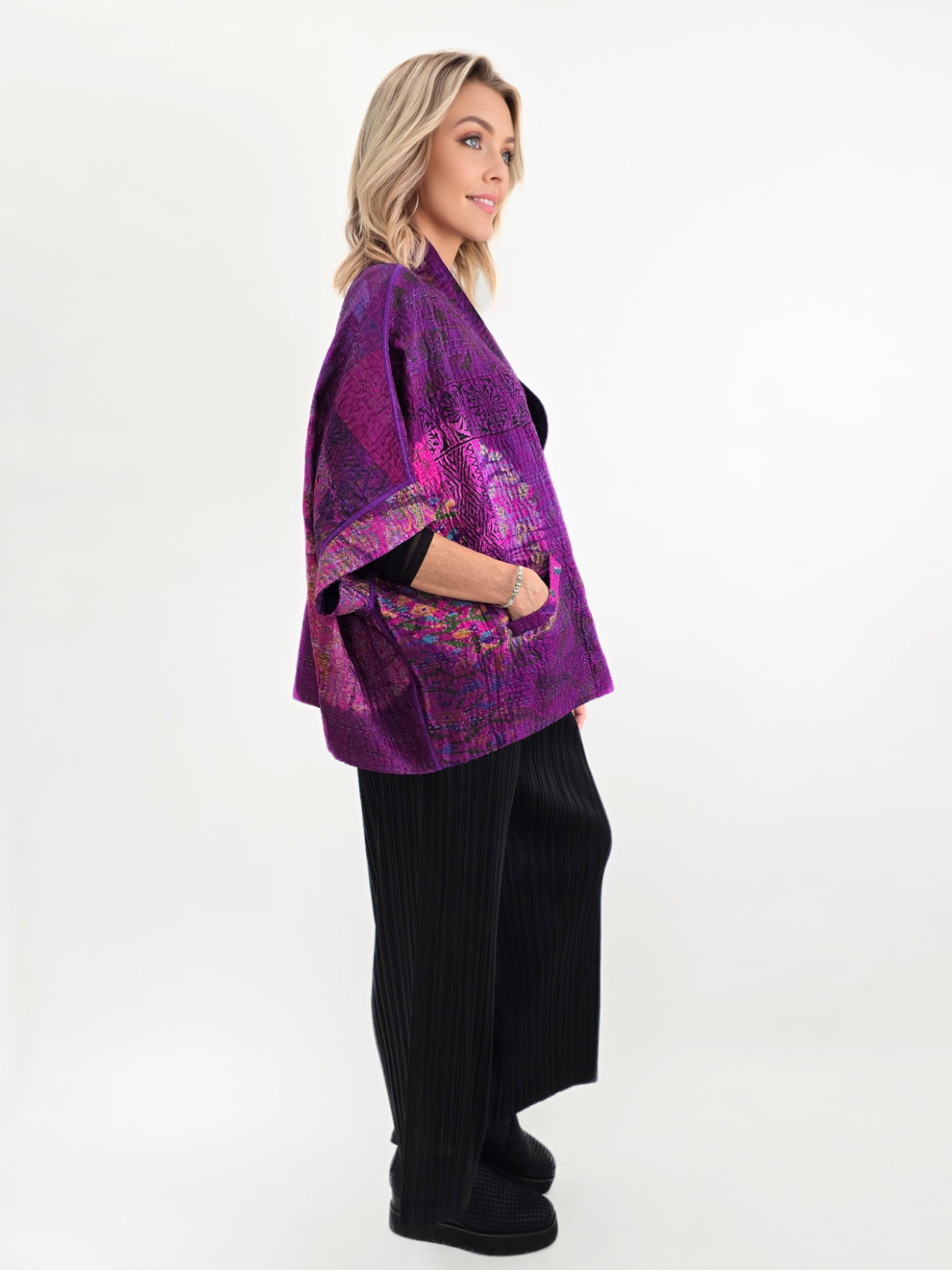 Mieko Mintz-  Tie Dye Circle Shibori Kantha Mini Poncho