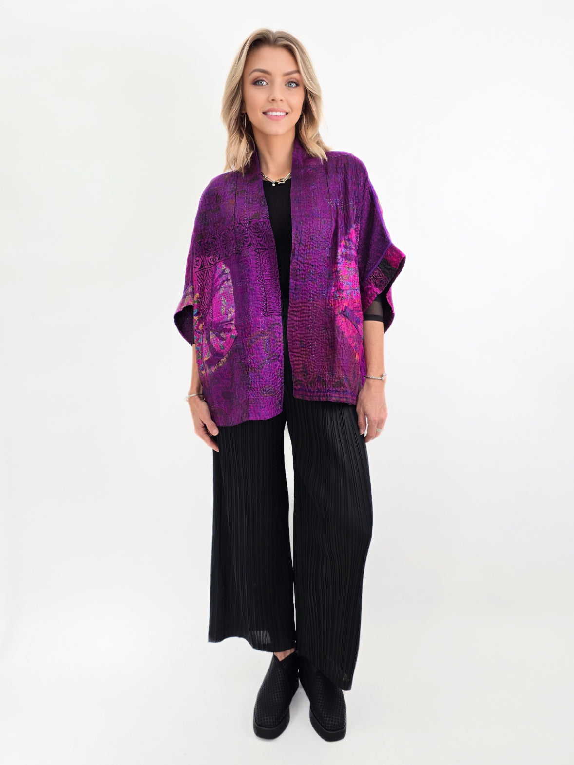 Mieko Mintz-  Tie Dye Circle Shibori Kantha Mini Poncho