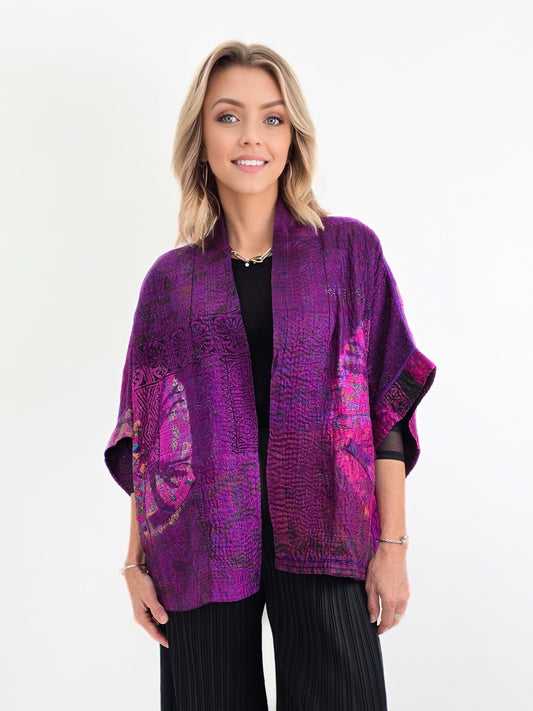 Mieko Mintz-  Tie Dye Circle Shibori Kantha Mini Poncho