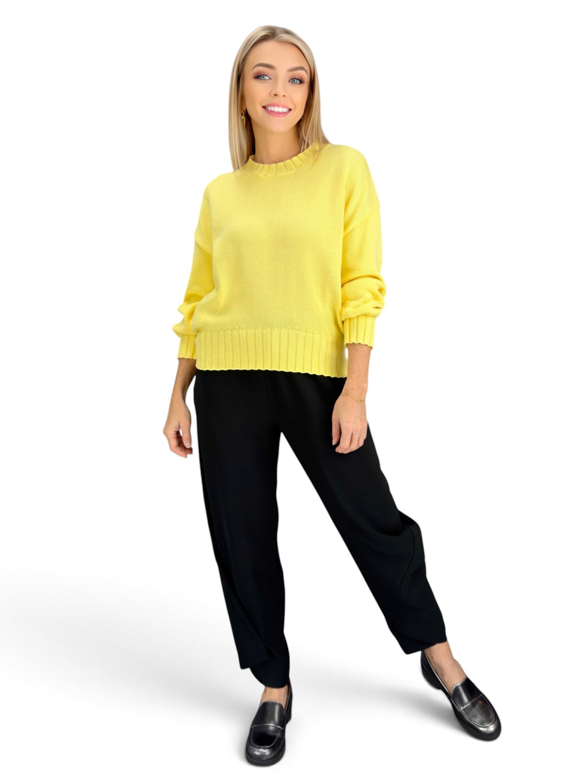 BON -Butter Yellow Asymmetrical Hem Sweater