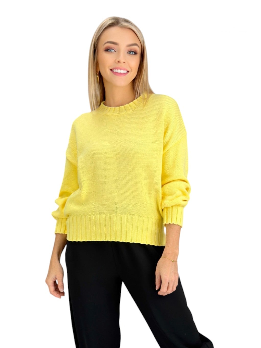 BON -Butter Yellow Asymmetrical Hem Sweater