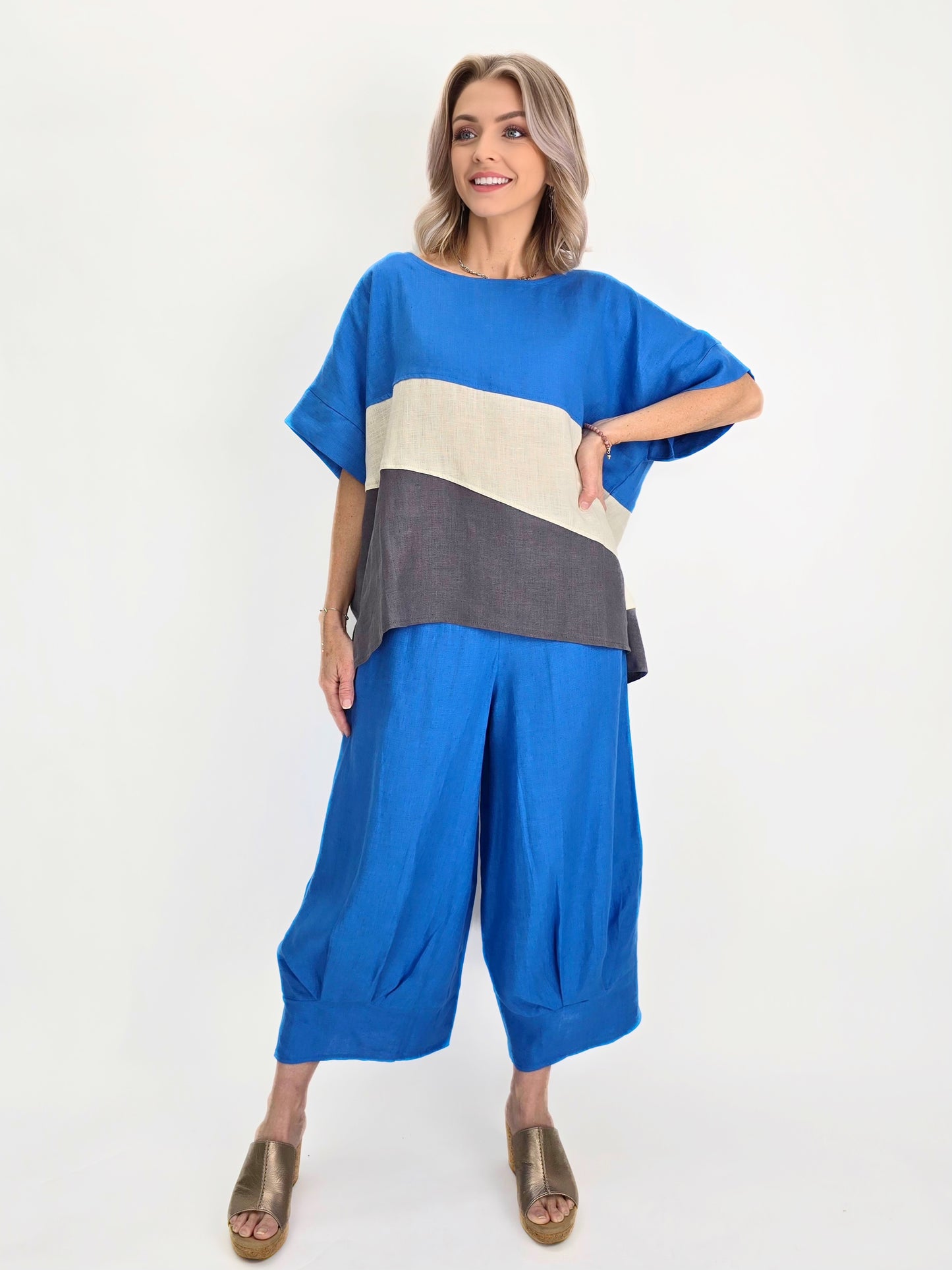 LUUKAA- Breeze Blue Linen Pant