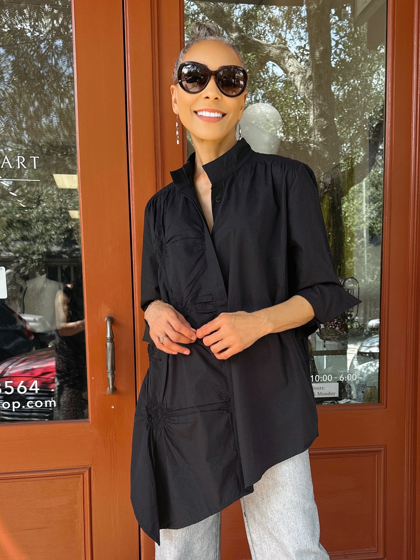 Noen- Asymmetric Gathered Cotton Shirt