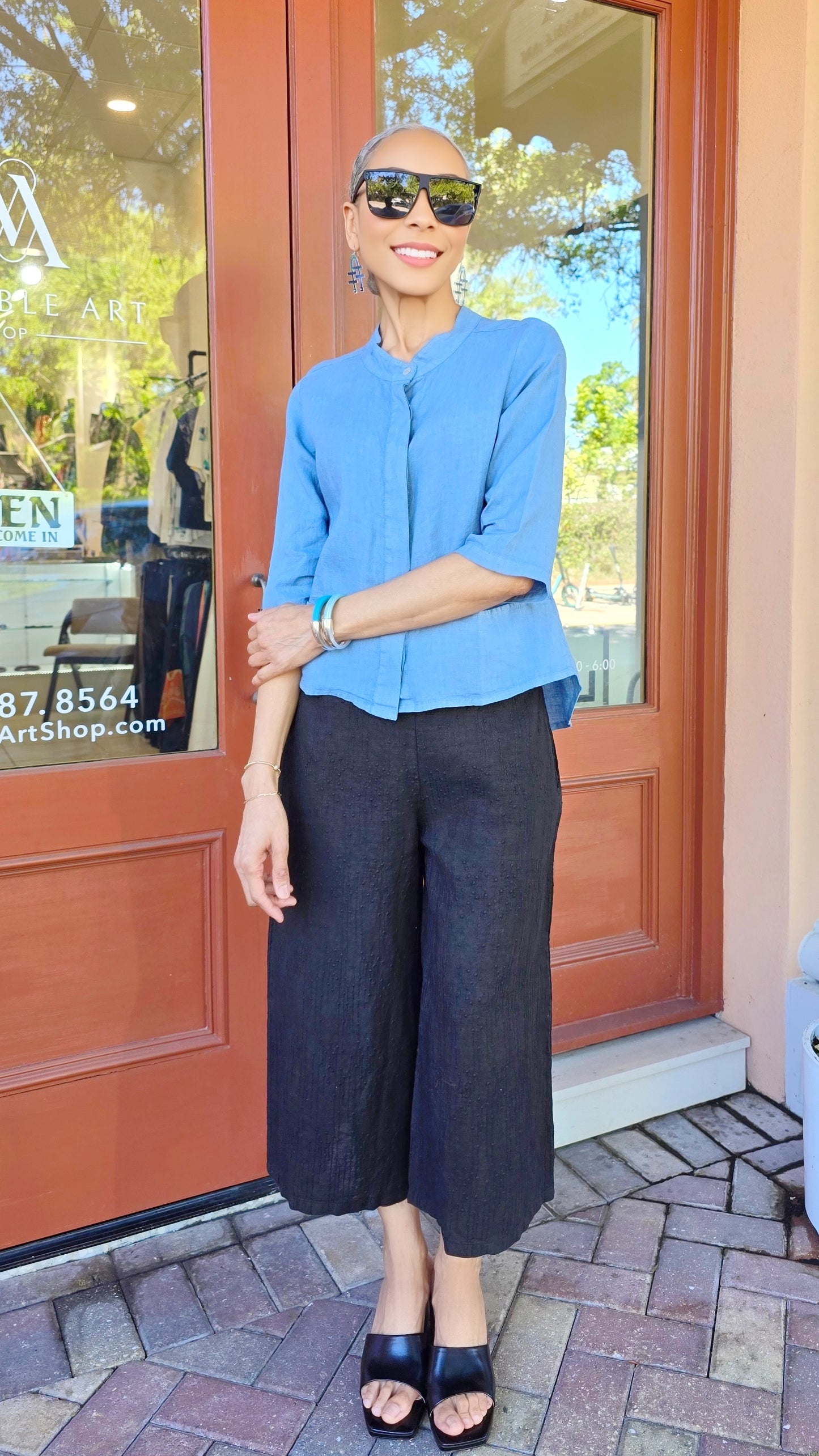 BlueBerry/ Korean Collar Linen Shirt